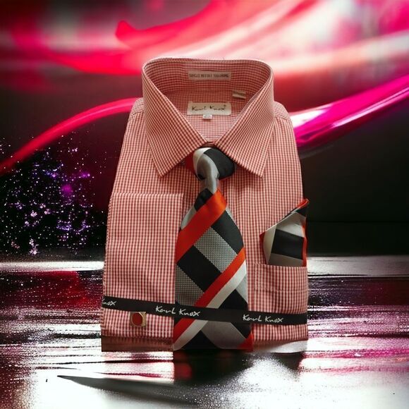 MEN'S KARL KNOX RED-WHITE BOX CHECK COMBO SET. SX4494. - Picture 1 of 5